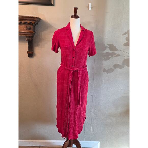 Maeve by Anthropologie Aria Textured Shirt Dress SZ Small Cherry Red - Picture 2 of 8